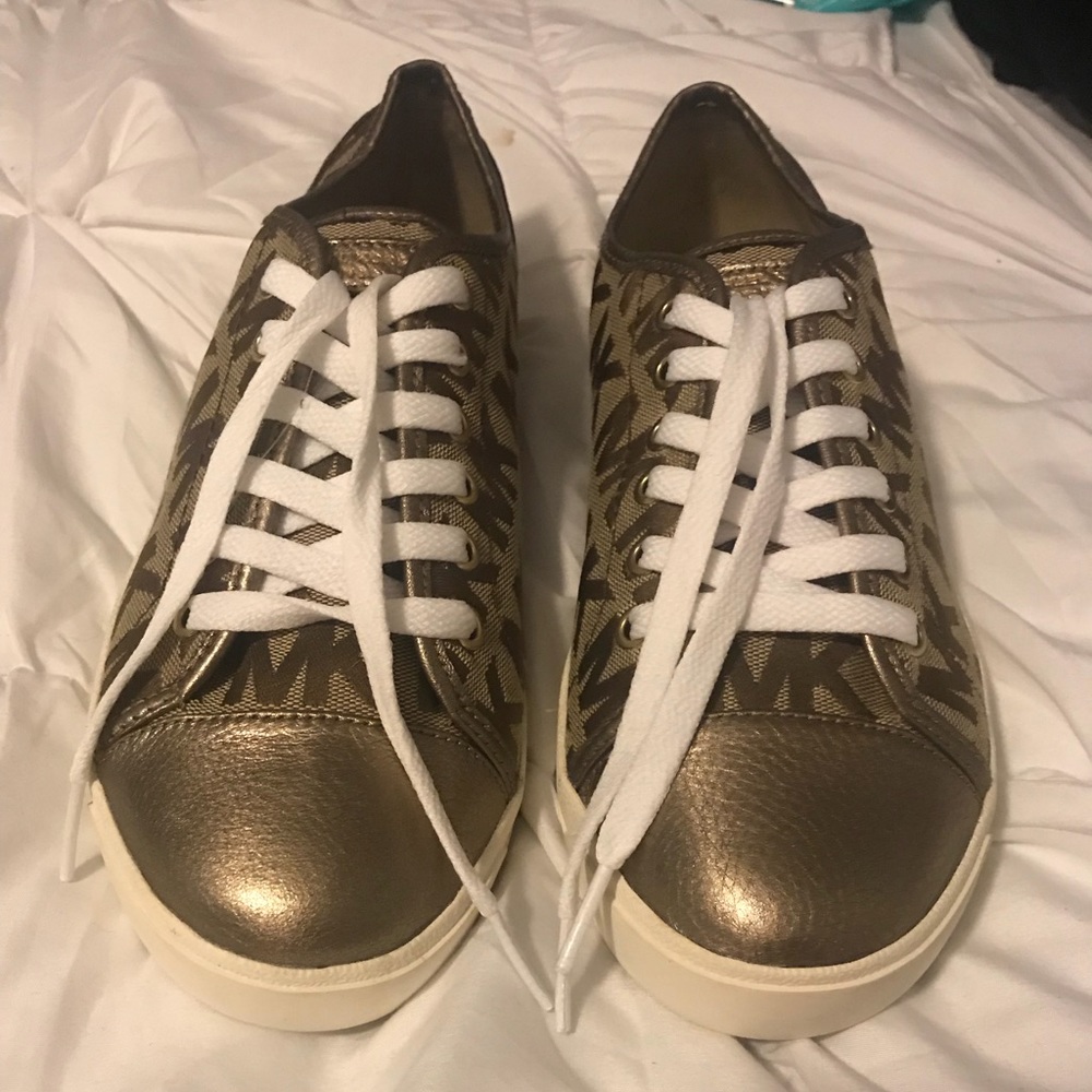 MK Michael Kors gold monogram sneakers